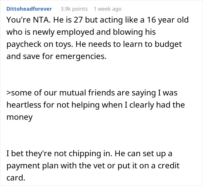 Text conversation discussing BF blowing paychecks on toys, GF refuses to pay dog's vet bill, suggesting budgeting. Text conversation discussing BF blowing paychecks on toys, GF refuses to pay dog's vet bill, suggesting budgeting.