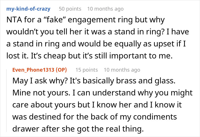 Reddit discussion on swapping real engagement ring for a fake one, sparking a breakup. Reddit discussion on swapping real engagement ring for a fake one, sparking a breakup.