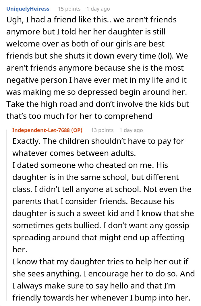 Text exchange about a mom influencing classmates against parents for excluding her child from events. Text exchange about a mom influencing classmates against parents for excluding her child from events.