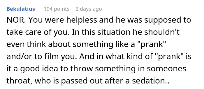 Comment criticizing a husband's prank that risked his wife's life, questioning its safety and intention. Comment criticizing a husband's prank that risked his wife's life, questioning its safety and intention.