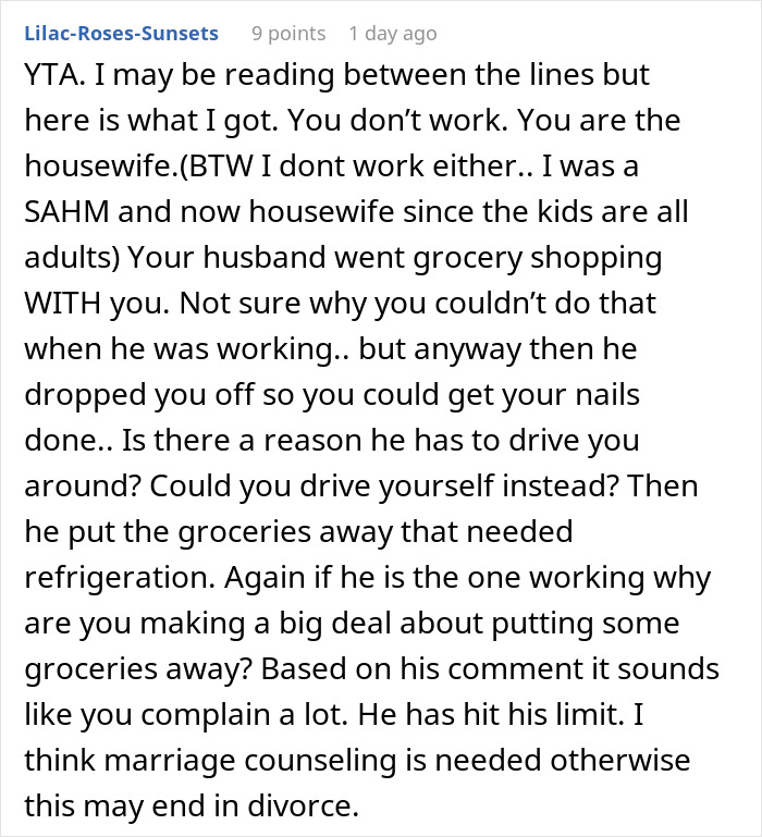 Text comment discussing weaponized incompetence in a marital context. Text comment discussing weaponized incompetence in a marital context.