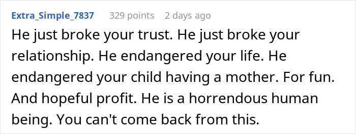 Text comment about husband's prank that endangered wife's life and trust. Text comment about husband's prank that endangered wife's life and trust.