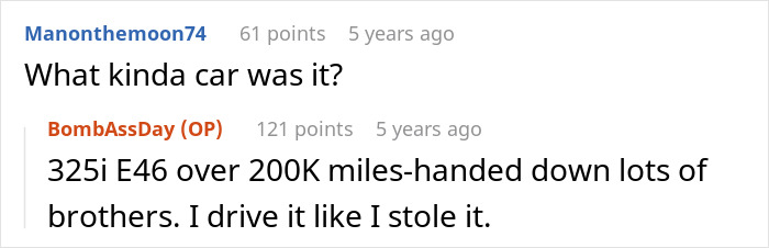 Reddit conversation about a 325i E46 car with over 200K miles. Reddit conversation about a 325i E46 car with over 200K miles.