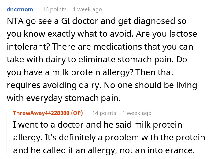 Reddit discussion about embarrassing parents in public due to a milk protein allergy. Reddit discussion about embarrassing parents in public due to a milk protein allergy.