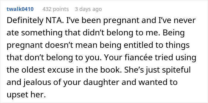 Comment criticizing a pregnant woman for eating a child's cupcake, mentioning entitlement and using pregnancy as an excuse. Comment criticizing a pregnant woman for eating a child's cupcake, mentioning entitlement and using pregnancy as an excuse.