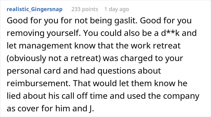 Comment about work spouse issue and reimbursement in a sauna incident discussion. Comment about work spouse issue and reimbursement in a sauna incident discussion.