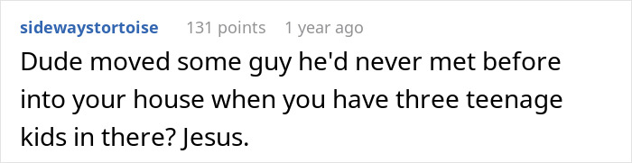 Reddit comment discussing a surprising situation related to a husband and divorce. Reddit comment discussing a surprising situation related to a husband and divorce.