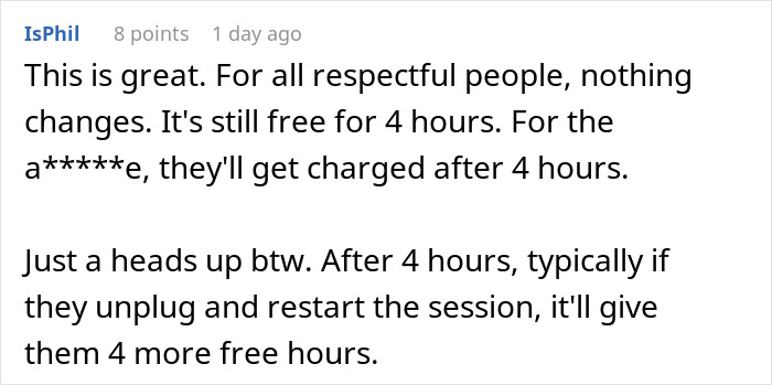 Tesla drivers reminded about charging station limits, with a note on extending free time by reconnecting after four hours. Tesla drivers reminded about charging station limits, with a note on extending free time by reconnecting after four hours.