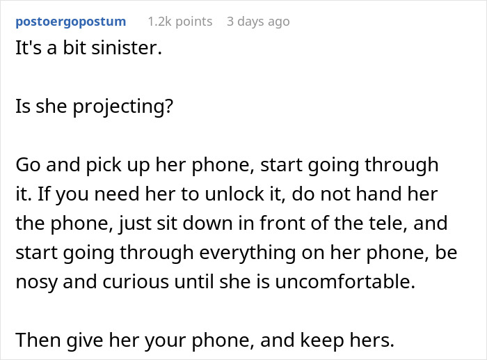 Reddit comment discussing a wife secretly monitoring her husband's spending and phone activities. Reddit comment discussing a wife secretly monitoring her husband's spending and phone activities.