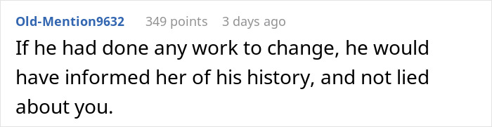 Comment discussing ex’s criminal record and changes not made. Comment discussing ex’s criminal record and changes not made.