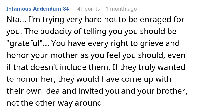 Text from a forum discussing honoring mom's anniversary, with a focus on personal grieving rights. Text from a forum discussing honoring mom's anniversary, with a focus on personal grieving rights.