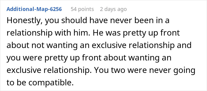 Comment discussing an open relationship and compatibility issues. Comment discussing an open relationship and compatibility issues.