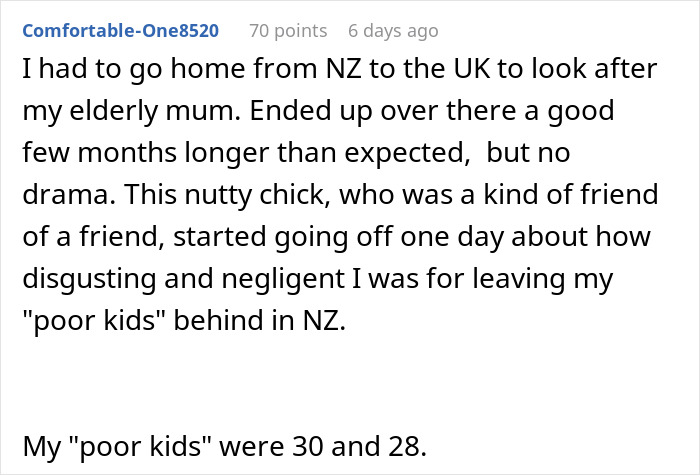 Text exchange about leaving grown children at home, mistaken for negligence. Text exchange about leaving grown children at home, mistaken for negligence.