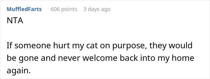Comment defends kicking out friend for mistreating cat, emphasizing no tolerance for harming pets. Comment defends kicking out friend for mistreating cat, emphasizing no tolerance for harming pets.