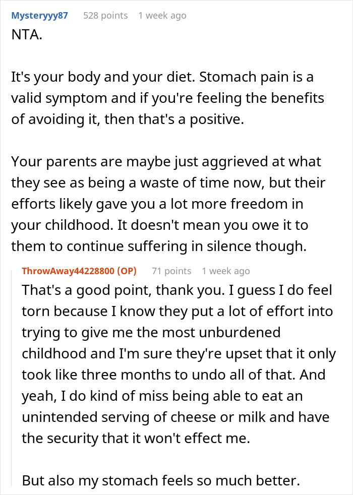 Reddit comment discussing allergy concerns and family dynamics. Reddit comment discussing allergy concerns and family dynamics.