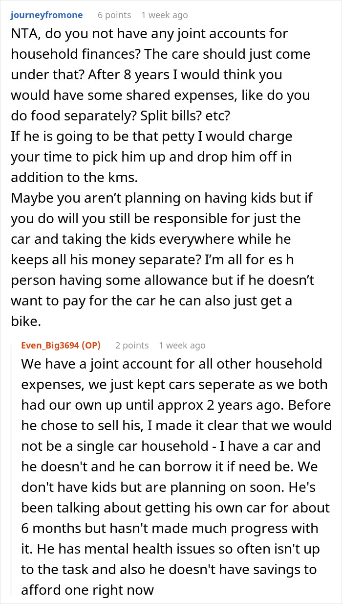 Discussion on car bills and household finances in a marriage. Discussion on car bills and household finances in a marriage.