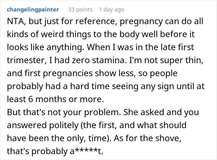 Text screenshot discussing pregnancy effects and seat refusal on a plane. Text screenshot discussing pregnancy effects and seat refusal on a plane.