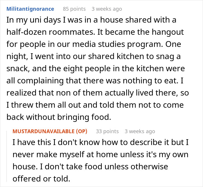 Text exchange about roommates and food issues, highlighting conflicts over shared living space and accusations of overeating. Text exchange about roommates and food issues, highlighting conflicts over shared living space and accusations of overeating.