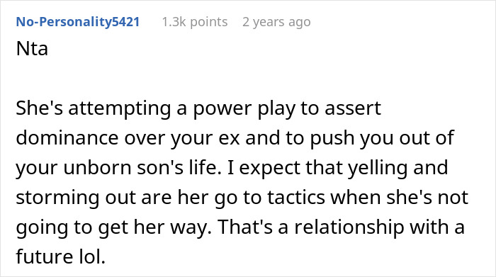A comment discussing a woman's attempt to dominate her partner's ex regarding their unborn baby. A comment discussing a woman's attempt to dominate her partner's ex regarding their unborn baby.