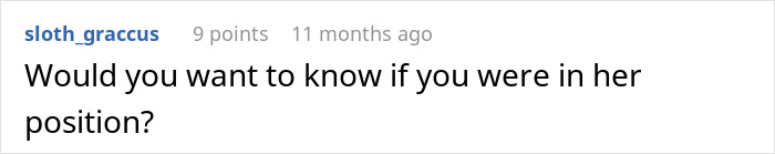 Reddit comment discussing whether to reveal an affair used apartment. Reddit comment discussing whether to reveal an affair used apartment.