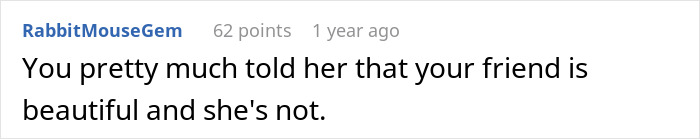 Comment from RabbitMouseGem explaining why the girlfriend is upset, highlighting relationship tensions. Comment from RabbitMouseGem explaining why the girlfriend is upset, highlighting relationship tensions.