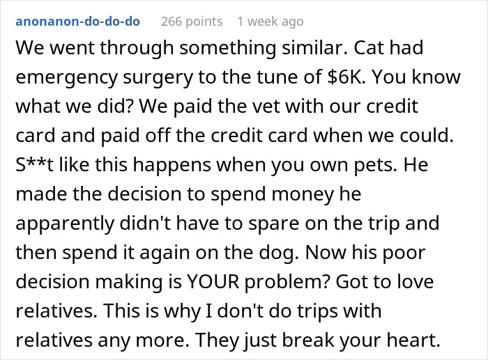 Discussion on vacation reimbursement and brother's dog bill experiences with family and pet expenses. Discussion on vacation reimbursement and brother's dog bill experiences with family and pet expenses.