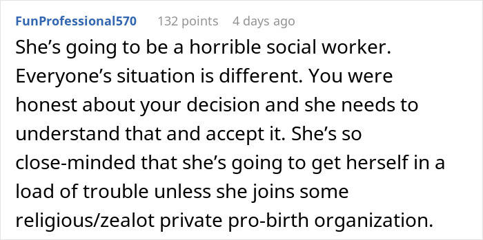 Text from a forum comment discussing adoption decisions and social work. Text from a forum comment discussing adoption decisions and social work.
