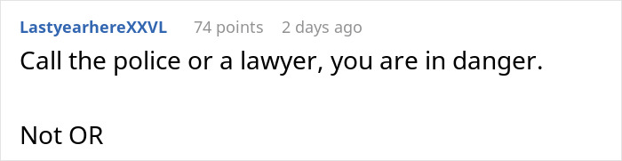 Comment about prank gone wrong, suggesting legal help due to danger. Comment about prank gone wrong, suggesting legal help due to danger.