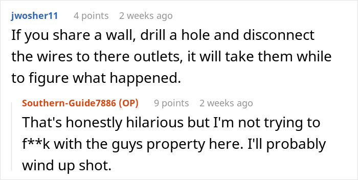 Text conversation about dealing with noisy neighbors in a shared building. Text conversation about dealing with noisy neighbors in a shared building.