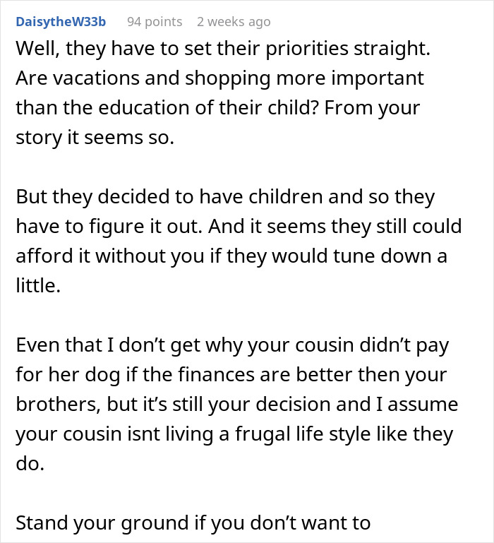 A Reddit user comments on choosing between saving a dog and funding a nephew's college, sparking family controversy. A Reddit user comments on choosing between saving a dog and funding a nephew's college, sparking family controversy.