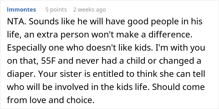 Comment discussing sibling involvement in child's life and parental roles. Comment discussing sibling involvement in child's life and parental roles.