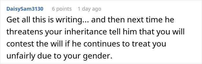 Comment about inheritance advice related to treating stepsiblings and gender fairness. Comment about inheritance advice related to treating stepsiblings and gender fairness.