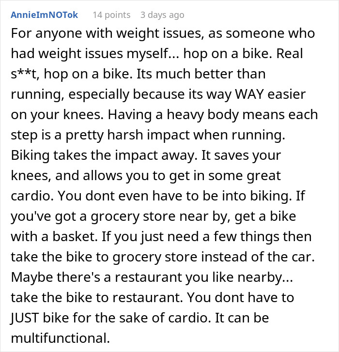Text encouraging biking for weight loss and health benefits, discussing its advantages over running. Text encouraging biking for weight loss and health benefits, discussing its advantages over running.