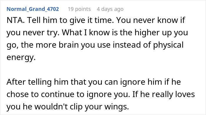 Comment discussing refusal to give up a promotion, highlighting relationship dynamics and personal growth. Comment discussing refusal to give up a promotion, highlighting relationship dynamics and personal growth.