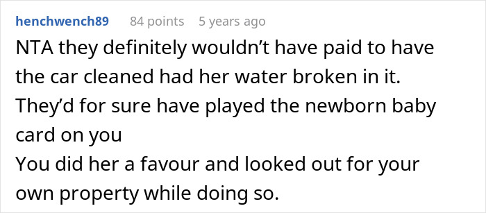 Comment about waterproofing car for pregnant neighbor's ride. Comment about waterproofing car for pregnant neighbor's ride.