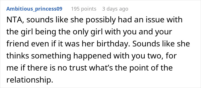 Reddit comment discussing trust issues related to refusing the couch. Reddit comment discussing trust issues related to refusing the couch.