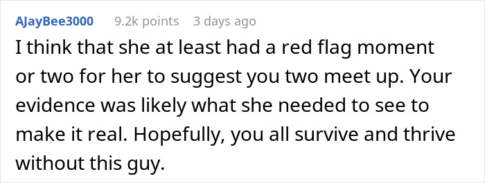 Reddit comment about ex’s wife realizing husband's criminal record after a red flag. Reddit comment about ex’s wife realizing husband's criminal record after a red flag.