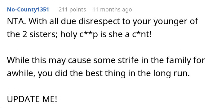 Online comment reacting to a woman's deception to win her sister's crush, causing family conflict. Online comment reacting to a woman's deception to win her sister's crush, causing family conflict.