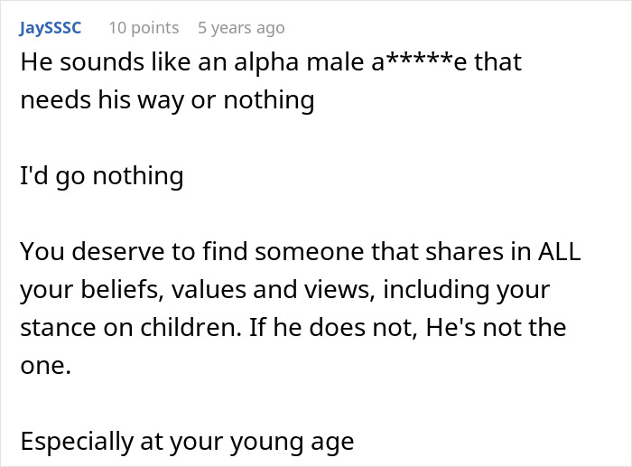 Comment discussing fear of motherhood and relationship disagreements on children's future. Comment discussing fear of motherhood and relationship disagreements on children's future.