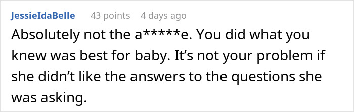 Comment affirming woman's decision on baby adoption question, emphasizing doing what's best for the baby. Comment affirming woman's decision on baby adoption question, emphasizing doing what's best for the baby.