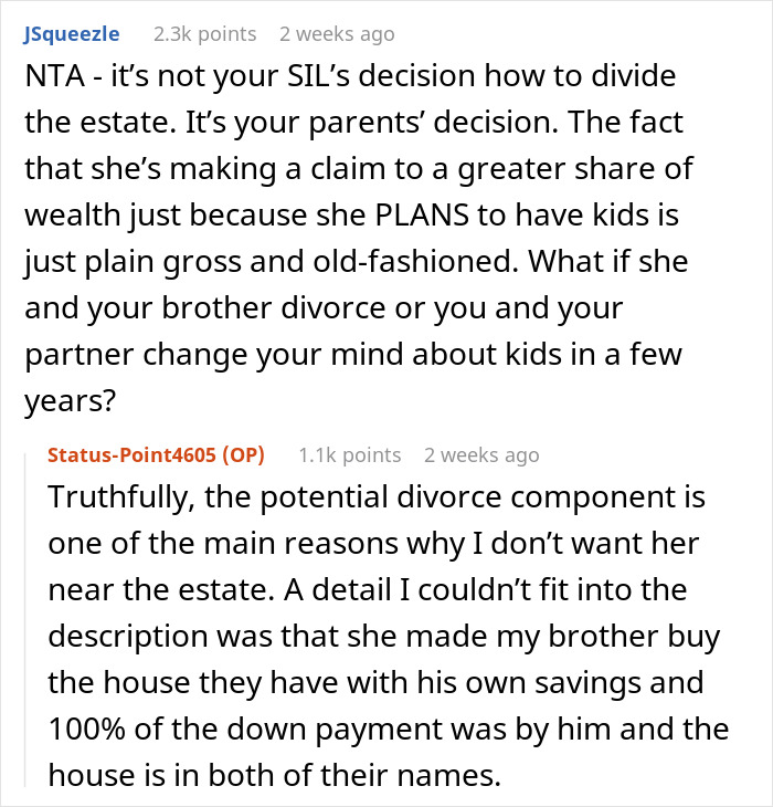 Discussion on inheritance, focusing on gay man being excluded for not having kids, with Reddit comments explaining viewpoints. Discussion on inheritance, focusing on gay man being excluded for not having kids, with Reddit comments explaining viewpoints.