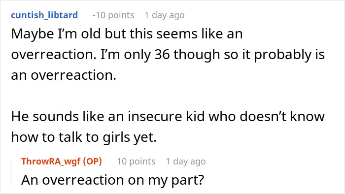 Reddit comments discussing coworker feeling uncomfortable with a teen's internet trend. Reddit comments discussing coworker feeling uncomfortable with a teen's internet trend.
