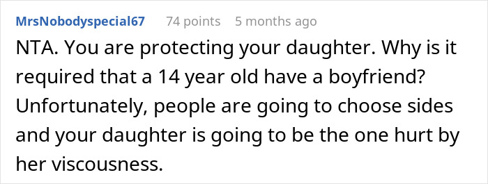 Comment on body-shaming a 14-year-old girl regarding attention from boys. Comment on body-shaming a 14-year-old girl regarding attention from boys.