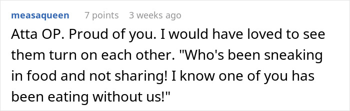 Comment discussing roommates and food arguments. Comment discussing roommates and food arguments.