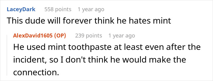 Text exchange discussing a spicy surprise for an ice cream thief involving mint flavors. Text exchange discussing a spicy surprise for an ice cream thief involving mint flavors.