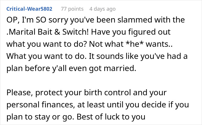 Comment offering advice on marital issues related to a refused promotion. Comment offering advice on marital issues related to a refused promotion.