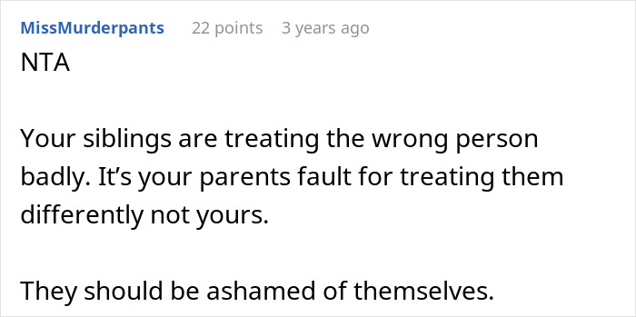 Reddit comment criticizing siblings' behavior in a dispute over teen's hearing aids and glasses. Reddit comment criticizing siblings' behavior in a dispute over teen's hearing aids and glasses.
