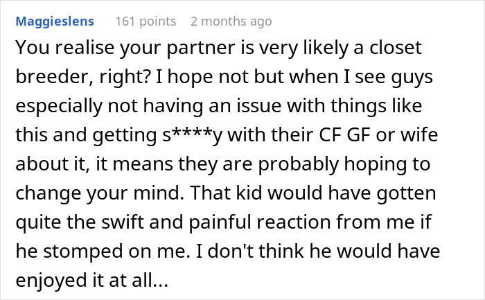 Text about partners and kids, mentioning reactions to behavior. Text about partners and kids, mentioning reactions to behavior.