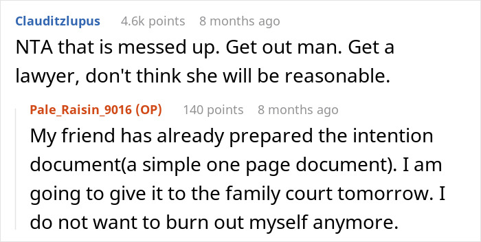 Reddit discussion about divorce advice, user sharing plans for court document filing. Reddit discussion about divorce advice, user sharing plans for court document filing.
