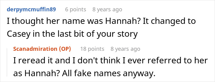 Comments discussing name inconsistencies in a story about a man who's infertile. Comments discussing name inconsistencies in a story about a man who's infertile.